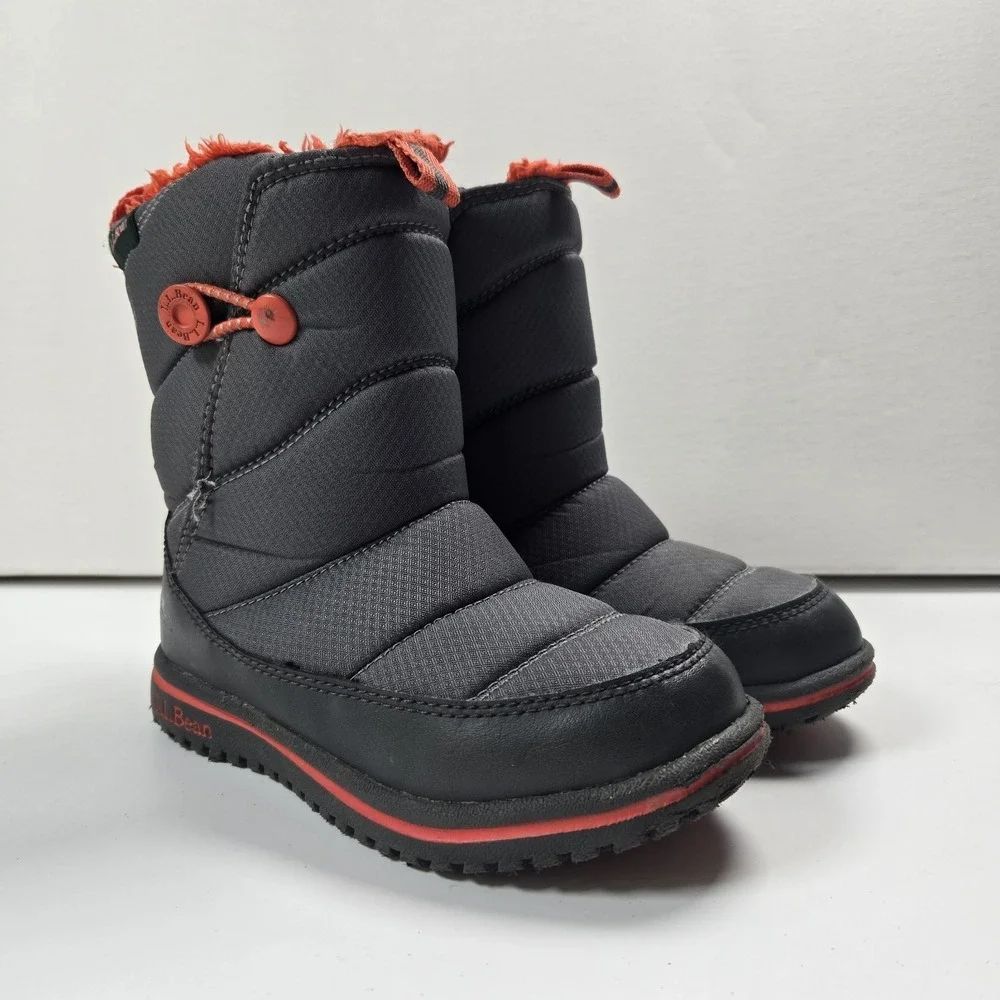 LL Bean Feldspar Kids Lightweight Winter Boots Sz 11 Gray Orange 513076 Boys
